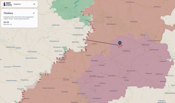 карта с расстоянием до Кадиевки, которую получили СБС, 24 апреля