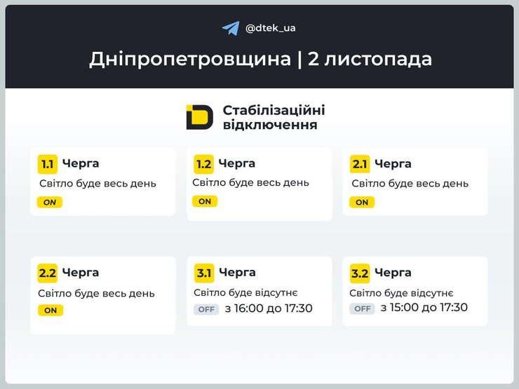 Днепропетровская обл светло 1 Днепр отключение света 2 ноября