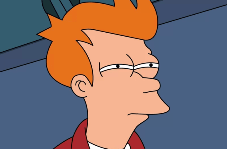 Персонаж мультсериала "Футурама" Фрай с прищуренными глазами