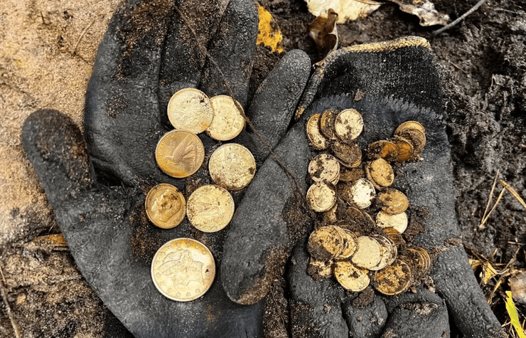 клад, монеты, Польша, Вторая мировая война, Америка, Вермахт, Щецин, металлоискатель, жестянка, доллар, поисковики, находка