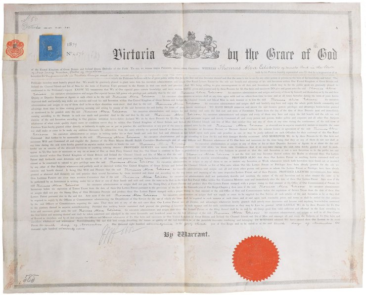 патент, лампа накаливания, томас эдисон