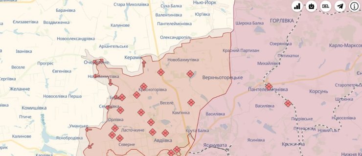 Карта боев полиса Очеретино Deepstatemap