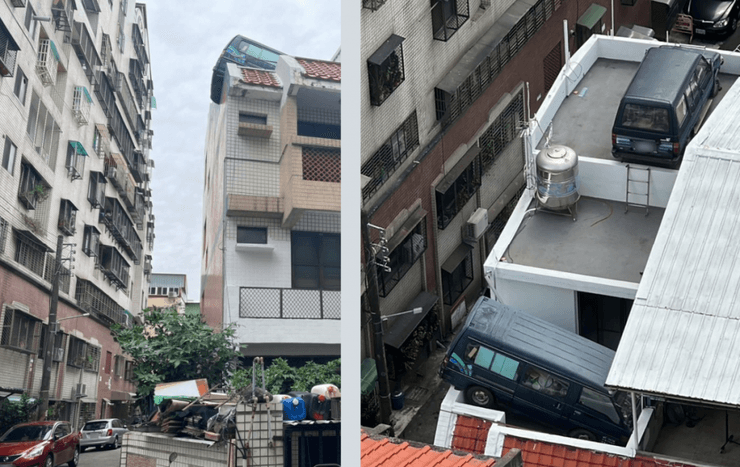 Машина на крыше, крыша дома, фургон, фургоны на крыше, парковка, деньги, штраф, поднял краном