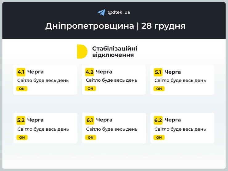 Днепропетровская область, график, 28 декабря, дтэк