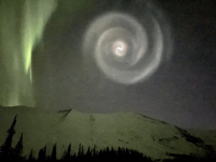 спираль, небо, Аляска, полярное сияние
