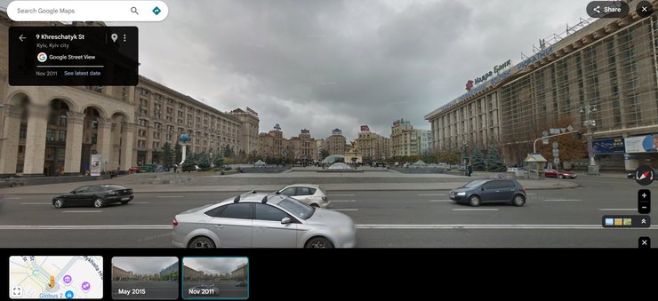 Снимок Майдана Независимости 2011 года на Google Maps