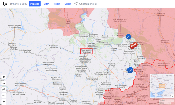 Карта бойових дій Слов'янськ