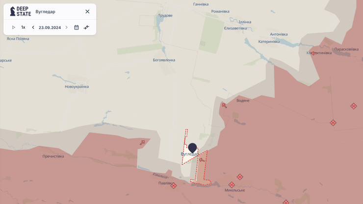 Карта DeepState: Вугледар на карті