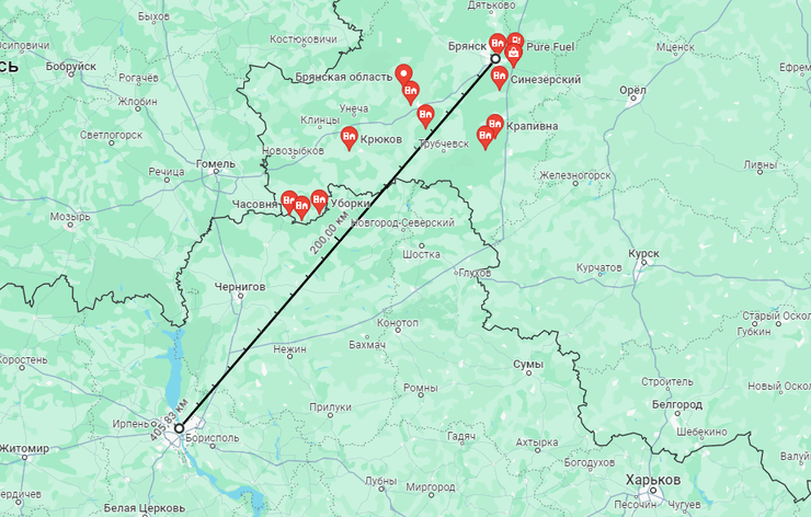 Расстояние от Киева до Брянска – около 200 километров