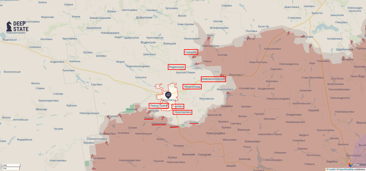 Линия фронта охватывает Покровск с трех сторон, показывает карта DeepState 22 июля