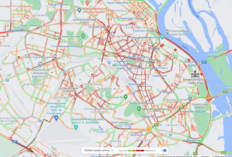 Пробки в Киеве, гугл, карта