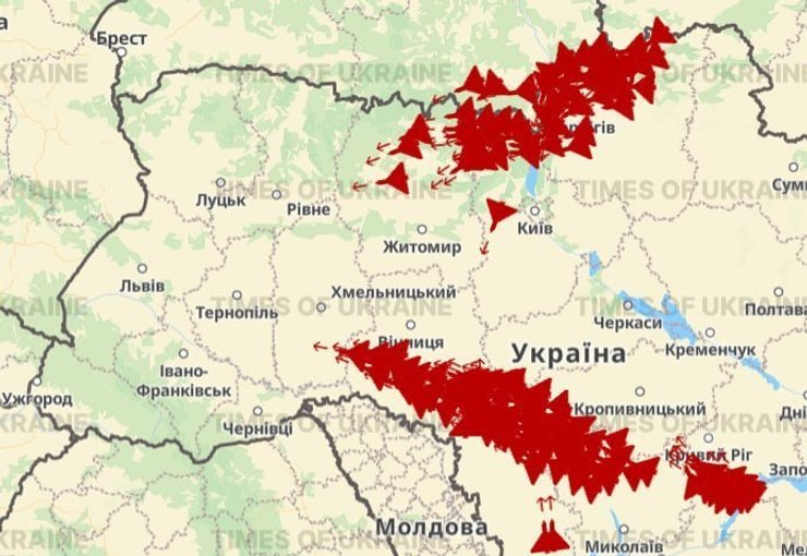 инфографика траектории Шахедов РФ днем ​​13 мая