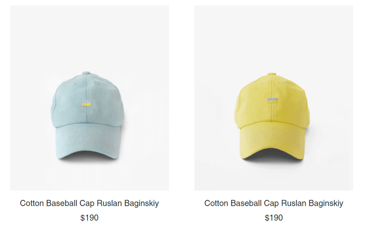 В дропе всего два вида бейсболок – желтая и синяя