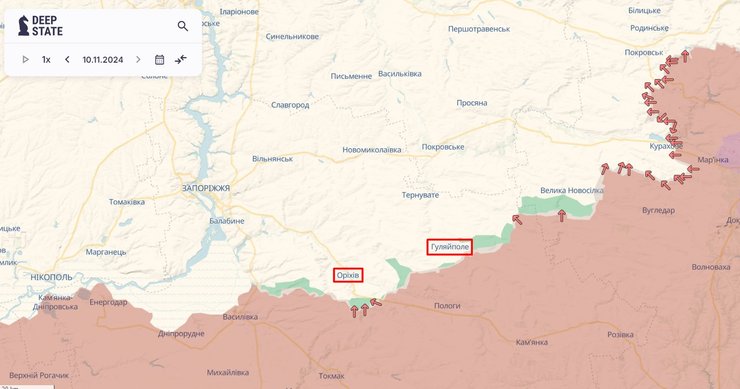 Наступ РФ на Запоріжжя, Запорізький напрямок, карта, 11 листопада, deepState