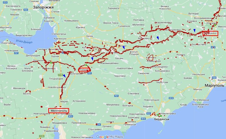 Фортификации ВС РФ на линии Мелитопопль-Токмак-Волноваха
