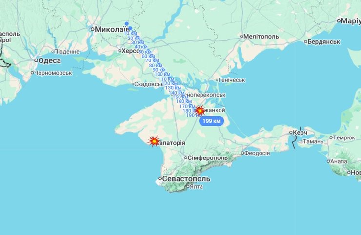 Карта з точками ударів дронів СБУ 6 березня