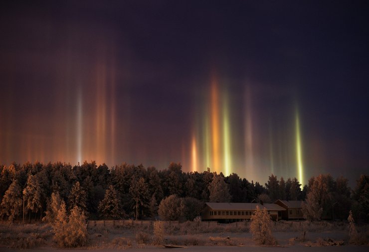 Световые столбы, гало, красота природы, красивые фото природы