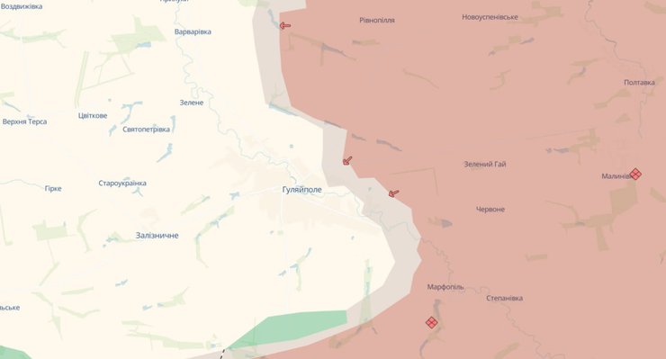 Мапа з зображенням ситуації на Гуляйпільському напрямку