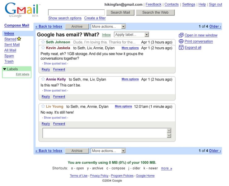 Gmail 2004: інтерфейс сайту