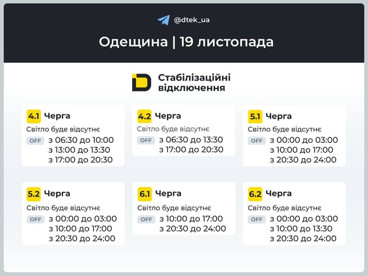 графики отключений одесская область 19 ноября