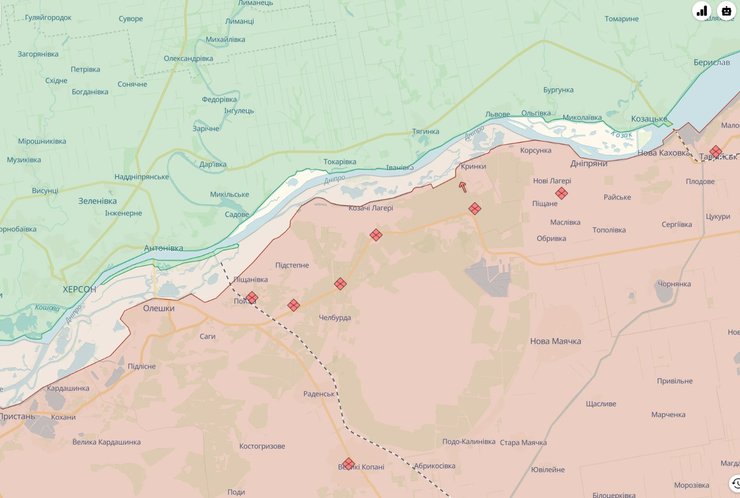 Карта бойових дій на Херонському напрямку. Джерело: deepstatemap.live