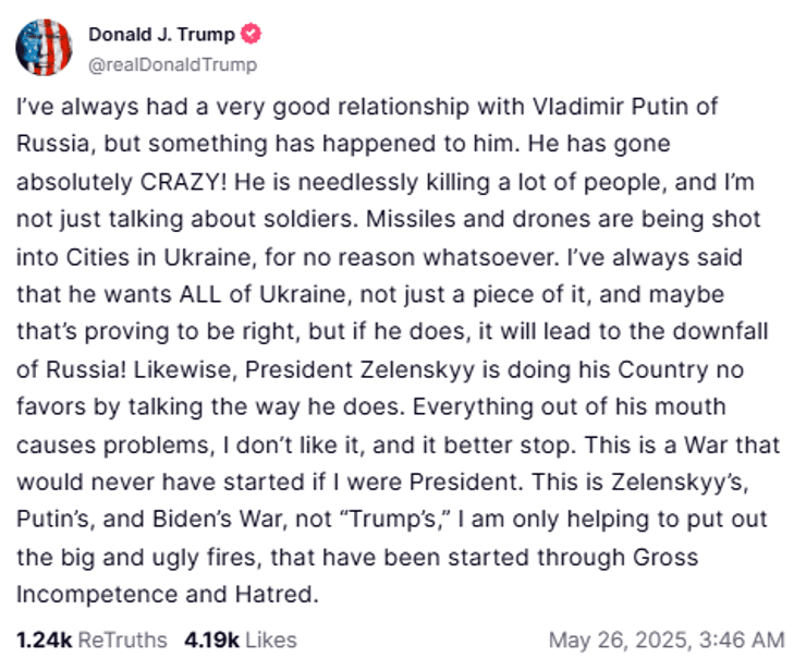 Сообщение Трампа о Зеленском и Путине о Зеленском и Путине