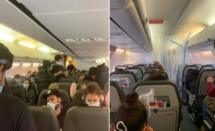 эвакуированные украинцы на борту самолета, ухань, коронавирус