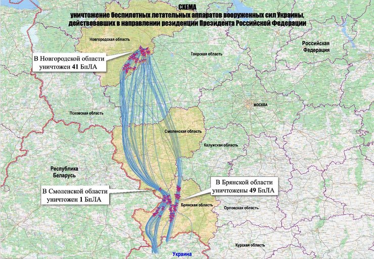 Схема движения БпЛА над резиденцией Путина