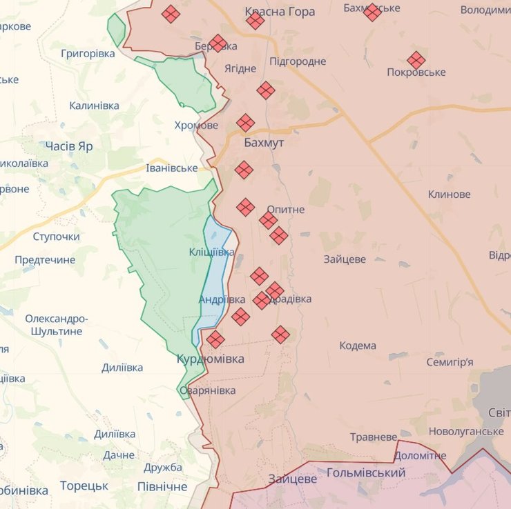 Бахмутское направление, карта боевых действий
