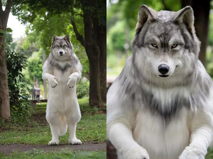 Мужчина в костюме волка, костюм волка, дорого костюм, костюмы для фильмов, мужчина чувствует себя волком, не оборотень