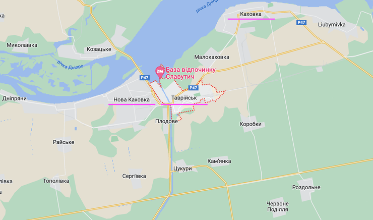 Карта Херсонської області, Херсонська область на карті, каховка на карті, нова каховка на карті, таврійськ на карті