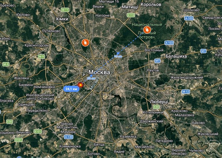 карта с местом дислокации С-400 и удара FP-1 в Москве, 4 мая