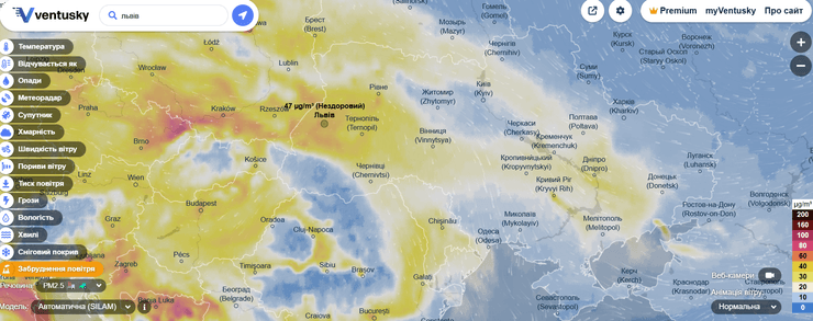 Индекс загрязнения воздуха во Львове на 8 ноября
