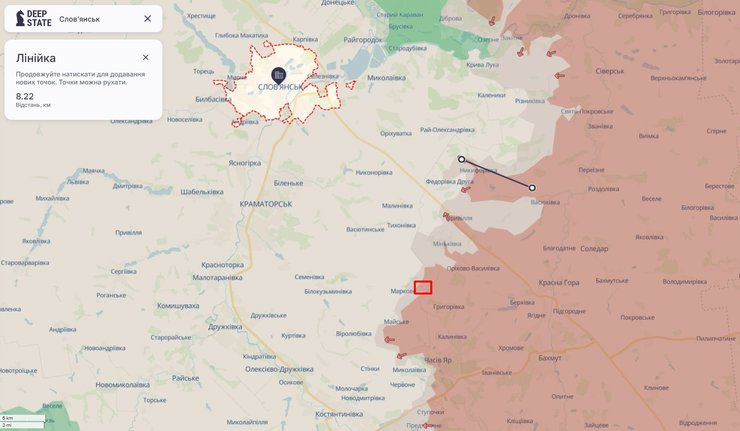 Карта просування ЗС РФ під Слов'янськом, 2 березня, DeepState
