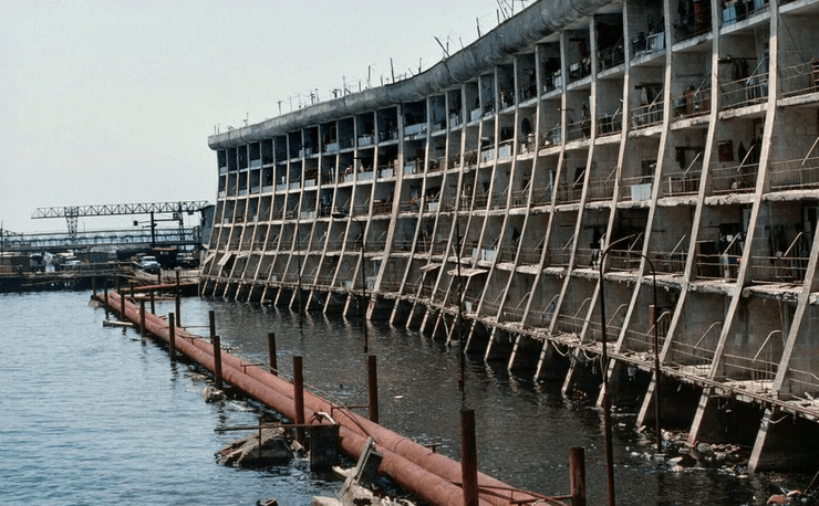 Город в море, Нефтяные Камни, город, море, поселение, нефтяная платформа, дороги, уходит под воду, нефтяная скважина