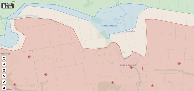 Карта боев в районе Урожайного
