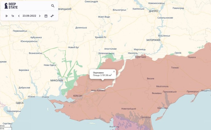 Карта окупованої частини  Херсонщини 23 вересня 2022 року