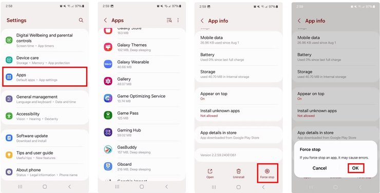 Остановка приложений Android