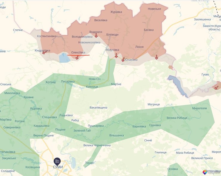 Карта боевых действий север Сумская область Украина
