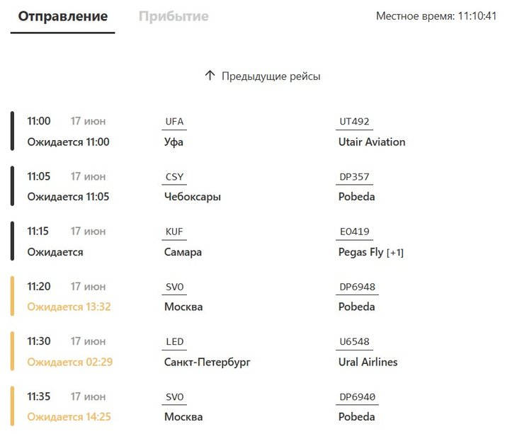 скриншот табло аерпорту Сочі, 17 червня
