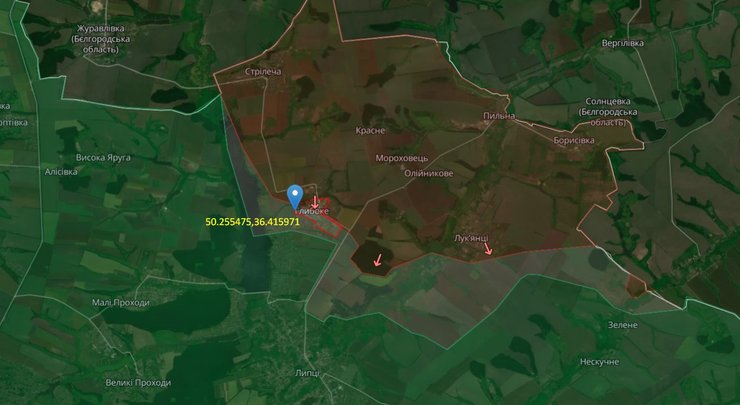 Наступ РФ на Харків, село Глибоке, 7 червня, карта