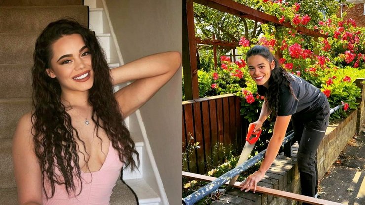 Финалистка конкурса красоты, королева красоты, девушка плотник, слесарь, работает на стройке, конкурс Мисс Англия, дерево