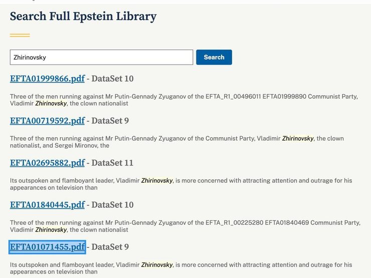 Згадки про Жирінвського у файлах Епштейна Згадки про Жирінвського у файлах Епштейна