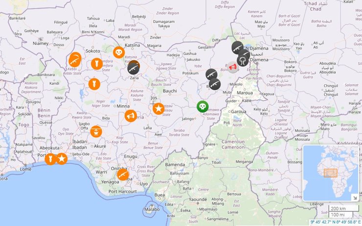Карта сутичок та нападів ІДІЛ в Нігерії станом на 26 грудня