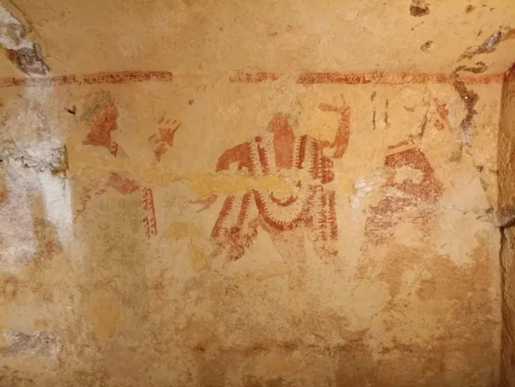 захоронение, археология, рисунок, раскопки, этруски, находка, фреска, гробница, могила, стена, исследования