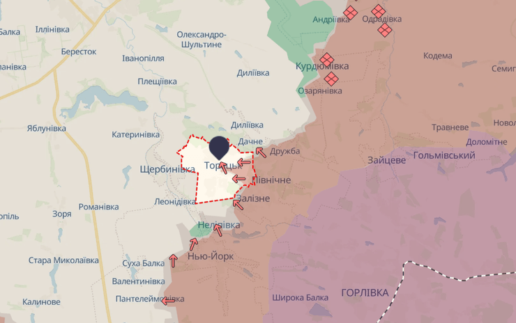 Російські підрозділи глибоко вклинилися в Торецьк по прямій