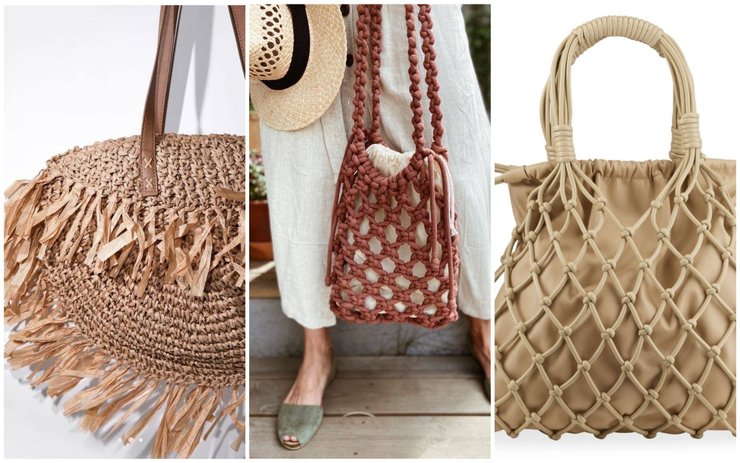 Плетеные и соломенные сумки различных форм — тренд лета 2024