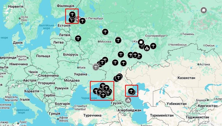 карта атак дронов на порты РФ январь-апрель 2026 года, InformNapalm