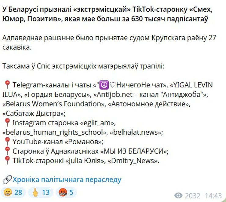 Події в Білорусі, канал Ігаля Левіна, екстремізм