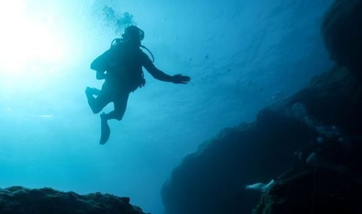 дайвер, море, вода, лодка, фото